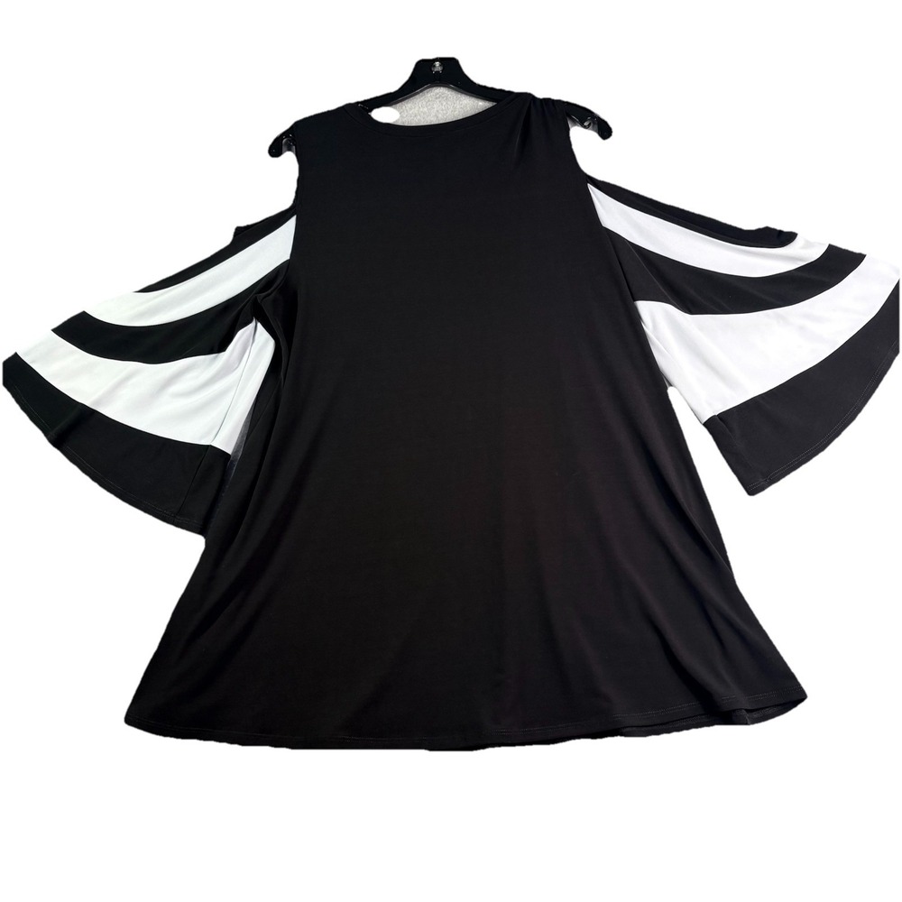IC Collection Tunic Top Women's M Open Shoulder StripeBlack/White - Picture 2 of 10
